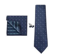 KCHYCV Men's Tie & Cufflinks Set Premium Silk Tie with Pocket Square & Cufflinks Elegant Mens Accessories Gift Set for Formal Weddings & Business Classic Design with Patterns(5575-10)