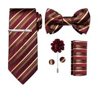 KCHYCV Men's Tie & Cufflinks Set Premium Silk Tie with Pocket Square & Cufflinks Elegant Mens Accessories Gift Set for Formal Weddings & Business Classic Design with Patterns(7396-3031-LJBR)