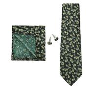 KCHYCV Men's Tie & Cufflinks Set Premium Silk Tie with Pocket Square & Cufflinks Elegant Mens Accessories Gift Set for Formal Weddings & Business Classic Design with Patterns(5606-7)