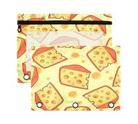 Kcldeci A Slice of Cheese - Astuccio a 3 anelli con cerniera, per raccoglitori a 3 anelli, con finestra trasparente, per forniture da ufficio, confezione da 2, Multicolore, 9.8*7*0.1inch/ 25*18*0.5cm