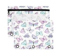 Kcldeci Astuccio con 3 anelli, motivo: farfalle volanti, 2 confezioni di astuccio con cerniera, con finestra trasparente per riporre articoli scolastici e ufficio, Multicolore, 9.8*7*0.1inch/