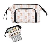 Kcldeci Astuccio grande con orsacchiotto con fiocco rosa per ragazzi e ragazze, astuccio grande per adulti con cerniera, astuccio grande per ragazzi per scuola e ufficio, Multicolore, 9.4*3.7*5.9in