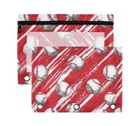 Kcldeci Astuccio per matite per raccoglitore a 3 anelli, astuccio per matite con cerniera, astuccio da baseball su un astuccio rosso trasparente, cancelleria per ufficio e scuola