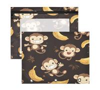 Kcldeci Astuccio per matite per raccoglitori a 3 anelli, con scimmie e banane, formato A4, con cerniera, per ragazze e ragazzi, astuccio trasparente per raccoglitori