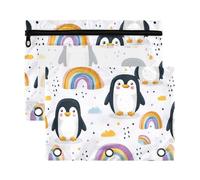 Kcldeci Astuccio per raccoglitore a 3 anelli, astuccio con cerniera, astuccio trasparente con pinguino e arcobaleno, cancelleria per ufficio e scuola