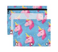Kcldeci Astuccio per raccoglitore a 3 anelli, astuccio con cerniera, astuccio trasparente con testa di unicorno rosa, organizer per cancelleria per ufficio e scuola