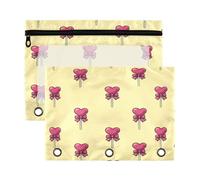 Kcldeci Astuccio portamatite per raccoglitore a 3 anelli, con fiocchi rosa, cuore lecca lecca