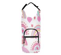 Kcldeci Borsa porta bottiglia d'acqua, borsa a tracolla isolata con motivo arcobaleno rosa e cuori, con tracolla e tasche, per uomo/donna, passeggiate, escursionismo, campeggio, Multicolore, Taglia