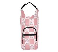 Kcldeci Borsa porta bottiglia d'acqua, rosa Sakura Cherry Blossom Checker isolata a tracolla con tracolla e tasche per uomo/donna, per camminare, escursionismo, campeggio, Multicolore, Taglia unica