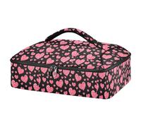 Kcldeci Borsa termica isolata per alimenti caldi o freddi, borsa tote isolata per San Valentino con cuori su sfondo nero, per grigliate, feste, picnic, lasagne, Multicolore, Taglia unica, casa