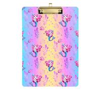 Kcldeci Carina sirena con capelli rosa e acrilico dorato portablocco standard formato A4 portablocco per classe, insegnanti, donne, forniture per ufficio e scuola, oro 30,5 x 22,9 cm