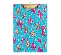 Kcldeci Carine Farfalle Blu Leopardo Acrilico Appunti Standard A4 Lettera Dimensione Clip Board per Classe, Scuola e Ufficio, per Bambini, Studenti, Insegnanti, Oro 30,5 x 22,9 cm