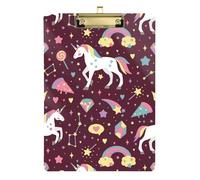 Kcldeci Carini unicorni su un floreale acrilico portablocco standard A4 formato lettera clip board per aula scuola e ufficio uso per bambini, studenti, insegnanti, oro 30,5 x 22,9 cm