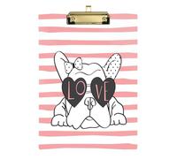 Kcldeci Carino bulldog francese Love occhiali da sole in acrilico portablocco standard A4 formato lettera clip board per aula scuola e ufficio uso per bambini, studenti, insegnanti, argento 30,5 x