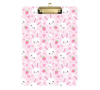 Kcldeci Carino coniglietto fragole e cuori in acrilico, tavoletta portablocco standard formato A4 per classe, insegnanti, donne, lavagna con clip per ufficio e scuola, argento 30,5 x 22,9 cm