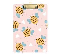 Kcldeci Carino divertente ape cuori acrilico portablocco lettera standard formato A4 portablocco per classe, insegnante donne clip board ufficio forniture scolastiche oro 30,5 x 22,9 cm