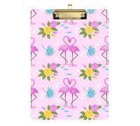 Kcldeci Carino fenicottero con rosa fiore acrilico portablocco standard A4 formato lettera clip board per aula scuola e ufficio uso per bambini, studenti, insegnanti, argento 30,5 x 22,9 cm