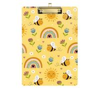 Kcldeci Carino Happy Bee e Rainbow Acrilico Appunti Standard Lettera A4 Formati Appunti per Classe, Insegnanti Donne Clip Board Ufficio Scuola Forniture Argento 30,5 x 22,9 cm