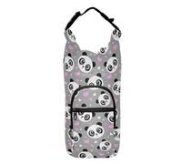 Kcldeci Carino Panda Bear e Cuori Borsa termica per bottiglia d'acqua, borsa a tracolla con cinghia per viaggi, escursionismo, campeggio, Multicolore, Taglia unica
