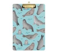 Kcldeci Carino Seal Cartone animato Acrilico Appunti Standard A4 Formato Lettera Clip Board per Aula Scuola e Ufficio Uso per Bambini Studenti Insegnanti Oro 30,5 x 22,9 cm
