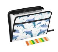 Kcldeci Cartella portadocumenti espandibile, delfini che saltano | Organizer per documenti a fisarmonica con 13 tasche, formato A4, per documenti e ricevute