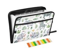 Kcldeci Cartella portadocumenti espandibile, motivo: Rhinoceros Zebra | Organizer per documenti a fisarmonica con 13 tasche, formato A4, per documenti e ricevute