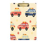 Kcldeci Cartone animato auto della polizia modello Acrilico Appunti formato A4 Appunti per Classroom Nursing Clip Board per forniture per ufficio, scuola oro 30,5 x 22,9 cm