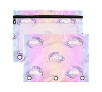 Kcldeci Confezione da 2 astucci per raccoglitori a 3 anelli, con unicorni arcobaleno, farfalle, astuccio per matite, per casa, ufficio, materiale scolastico, Multicolore, 9.8*7*0.1inch/ 25*18*0.5cm