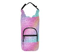 Kcldeci Divertente portabottiglie arcobaleno glitterato con tracolla borsa a tracolla con tasca per telefono custodia per bottiglia d'acqua per uomini donne escursionismo campeggio viaggi,