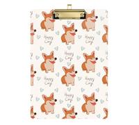 Kcldeci Dog Happy Corgi - Tavoletta portablocco in acrilico, formato A4, formato lettera, per scuola, scuola, ufficio, per bambini, studenti, insegnanti, argento, 30,5 x 22,9 cm