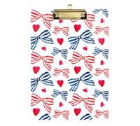 Kcldeci Fiocchi di nastro a righe e cuori in acrilico, tavolette portablocco formato A4 standard per classe, insegnanti, donne, lavagna con clip per ufficio e scuola, colore oro, 30,5 x 22,9 cm