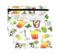 Kcldeci Glass of Mojito - Astuccio per matite a 3 anelli, con cerniera, per raccoglitori a 3 anelli, con finestra trasparente, per forniture da ufficio, confezione da 2, Multicolore, 9.8*7*0.1inch/ 25
