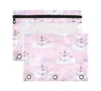 Kcldeci Happy Pig on Clouds - Astuccio per raccoglitore a 3 anelli, astuccio con cerniera, astuccio trasparente, cancelleria per ufficio e scuola