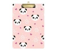 Kcldeci Kawaii Panda Bear Cuori Rossi Acrilico Appunti A4 Lettera Tagliere Clip Board per Studenti di Classe, Insegnanti, Donne, Bambini Argento 30,5 x 22,9 cm