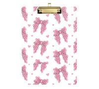 Kcldeci Nastri rosa con fiocchi e cuori in acrilico, tavolette portablocco standard formato A4 per classe, insegnanti, donne, lavagna con clip per ufficio e scuola, colore oro, 30,5 x 22,9 cm