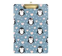 Kcldeci Pinguino rosa cuori acrilico portablocco standard formato A4 portablocco per classe, insegnanti, donne, forniture per ufficio e scuola, argento 30,5 x 22,9 cm