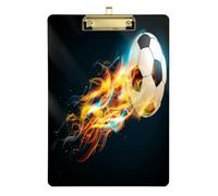 Kcldeci Portablocco in acrilico con palla da calcio in fiamme, formato A4, formato lettera, per classe, scuola e ufficio, per bambini, studenti, insegnanti, argento 30,5 x 22,9 cm