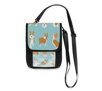 Kcldeci Portafogli da viaggio borse per telefono borse a tracolla carino e felice Welsh Corgi set stile cartone animato borsa da viaggio porta passaporto per donne e uomini, Multicolore, Taglia unica,