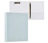 Kcldeci Raccoglitore a 3 anelli con copertina rigida, a righe bianche e blu, anelli rotondi da 3,8 cm, con tasche interne, per scuola, ufficio, ricette, 1 confezione