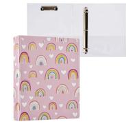 Kcldeci Raccoglitore a 3 anelli con copertina rigida, arcobaleno e cuore1, anelli rotondi da 3,8 cm, con tasche interne, per scuola, ufficio, ricette, 1 confezione