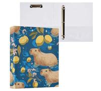 Kcldeci Raccoglitore a 3 anelli con copertina rigida, beige capibara e limone, anelli rotondi da 3,8 cm, con tasche interne, per scuola, ufficio, ricette, 1 confezione