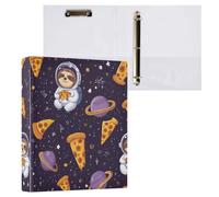 Kcldeci Raccoglitore a 3 anelli con copertina rigida, bradipo e pizza, anelli rotondi da 3,8 cm, con tasche interne, per scuola, ufficio, ricette, 1 confezione