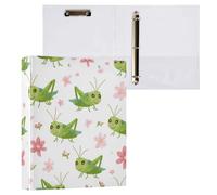 Kcldeci Raccoglitore a 3 anelli con copertina rigida, cavallette e fiori, anelli rotondi da 3,8 cm, con tasche interne, per scuola, ufficio, ricette, 1 confezione