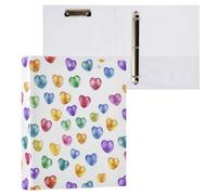 Kcldeci Raccoglitore a 3 anelli con copertina rigida, con gemme colorate a forma di cuore, 1 da 3,8 cm, 200 fogli, per ufficio, casa, rientro a scuola, confezione da 1