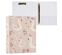 Kcldeci Raccoglitore a 3 anelli con copertina rigida, con simpatici cigni in stile cartone animato, 3,8 cm, 200 fogli per ufficio, casa, rientro a scuola, confezione da 1