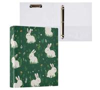 Kcldeci Raccoglitore a 3 anelli con copertina rigida, coniglietto su sfondo verde, anelli rotondi da 3,8 cm, con tasche interne, per scuola, ufficio, ricette, 1 confezione