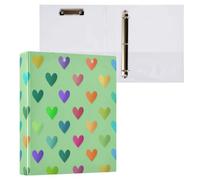 Kcldeci Raccoglitore a 3 anelli con copertina rigida, cuore colorato sfumato da 3,8 cm, anelli rotondi con tasche interne, per scuola, ufficio, ricette, 1 confezione
