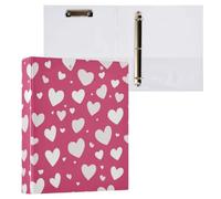 Kcldeci Raccoglitore a 3 anelli con copertina rigida, cuore su rosa acceso, anelli rotondi da 3,8 cm, con tasche interne, per scuola, ufficio, ricette, 1 confezione