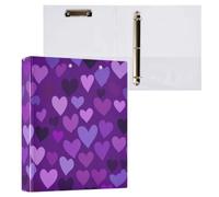 Kcldeci Raccoglitore a 3 anelli con copertina rigida, cuore viola, 1 anelli rotondi da 3,8 cm, con tasche interne, per scuola, ufficio, ricette, 1 confezione