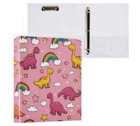 Kcldeci Raccoglitore a 3 anelli con copertina rigida, dinosauro e arcobaleno, anelli rotondi da 3,8 cm, con tasche interne, per scuola, ufficio, ricette, 1 confezione